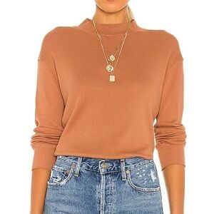 Monrow Thermal Knit Mock Neck Seamed Sweatshirt Long Sleeve Medium